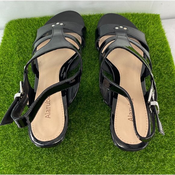 New Alaruba Womens Patent Leather Strappy Wedge Sandals With Adjustable Buckle C - Picture 3 of 6